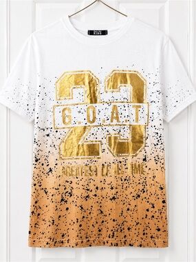 Kids GOAT 23 Short Sleeve Tee - White & Gold Ombre